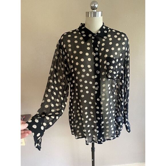 Equipment Femme Womens Button Front Sheer Polka Dot Print Blouse Top M - Picture 4 of 6